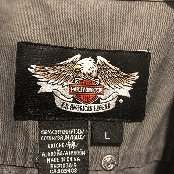 Men’s Garage Harley Davidson Gray Work Button Casual Button Shirt - Picture 3 of 6